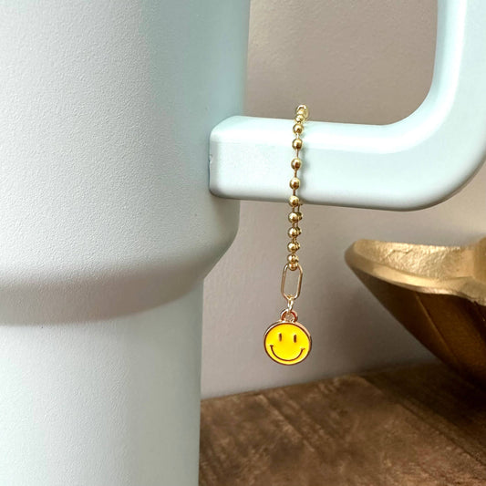 Mini Tumbler Charm Happy Face Gold Ball Chain Yellow