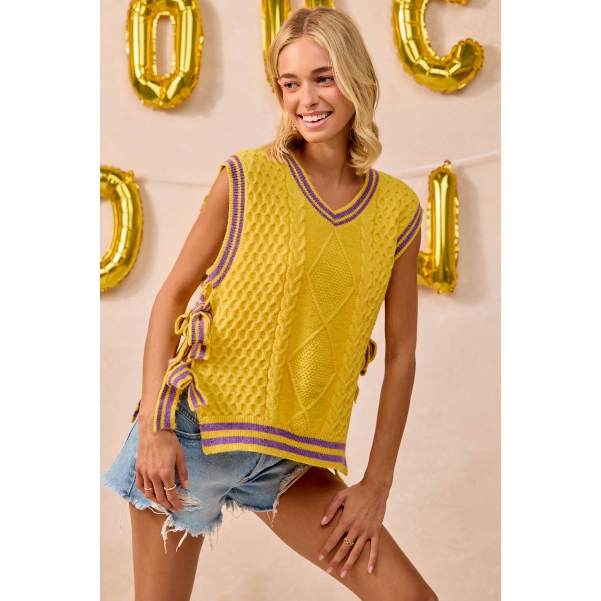 GAMEDAY THEME TEXTURED KNIT SWEATER TOP