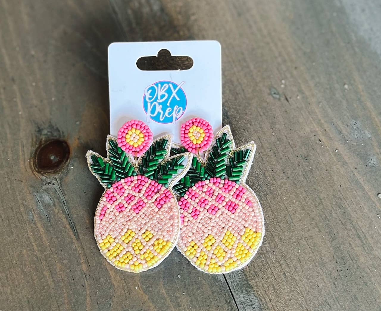 Bright Summer Pink Pineapple Seed Bead Dangle Earrings