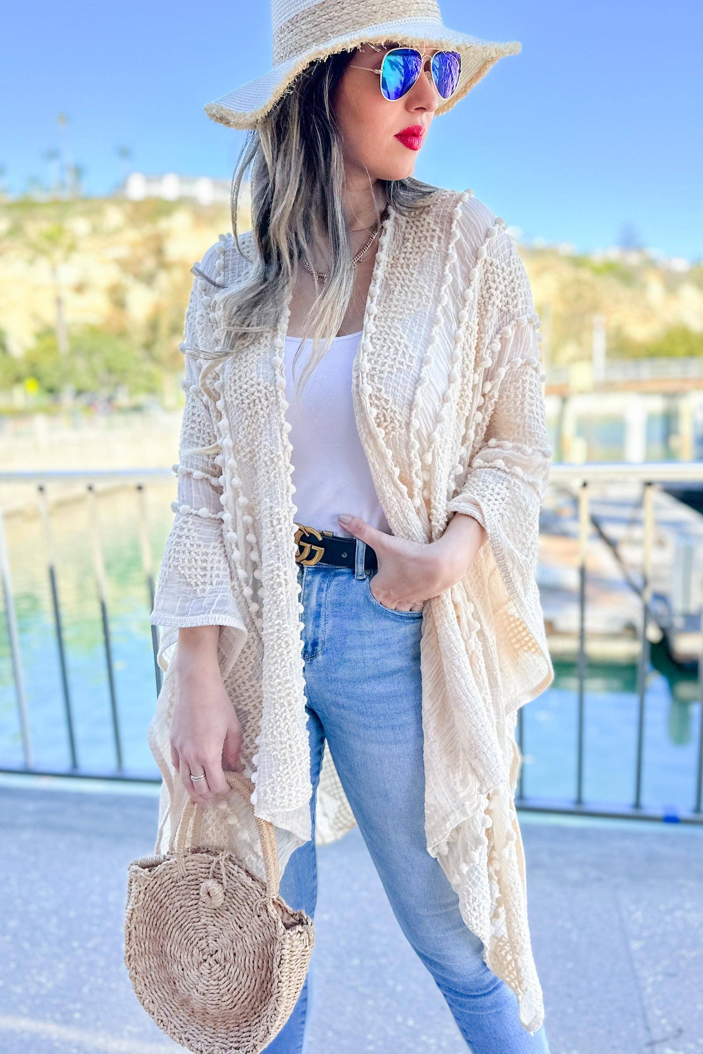 Ivory 3D Textured Open Front Soft Kimono Cardigan