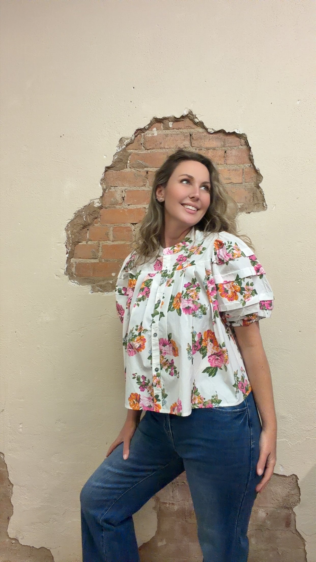 Megan Floral Puff-Sleeve Blouse