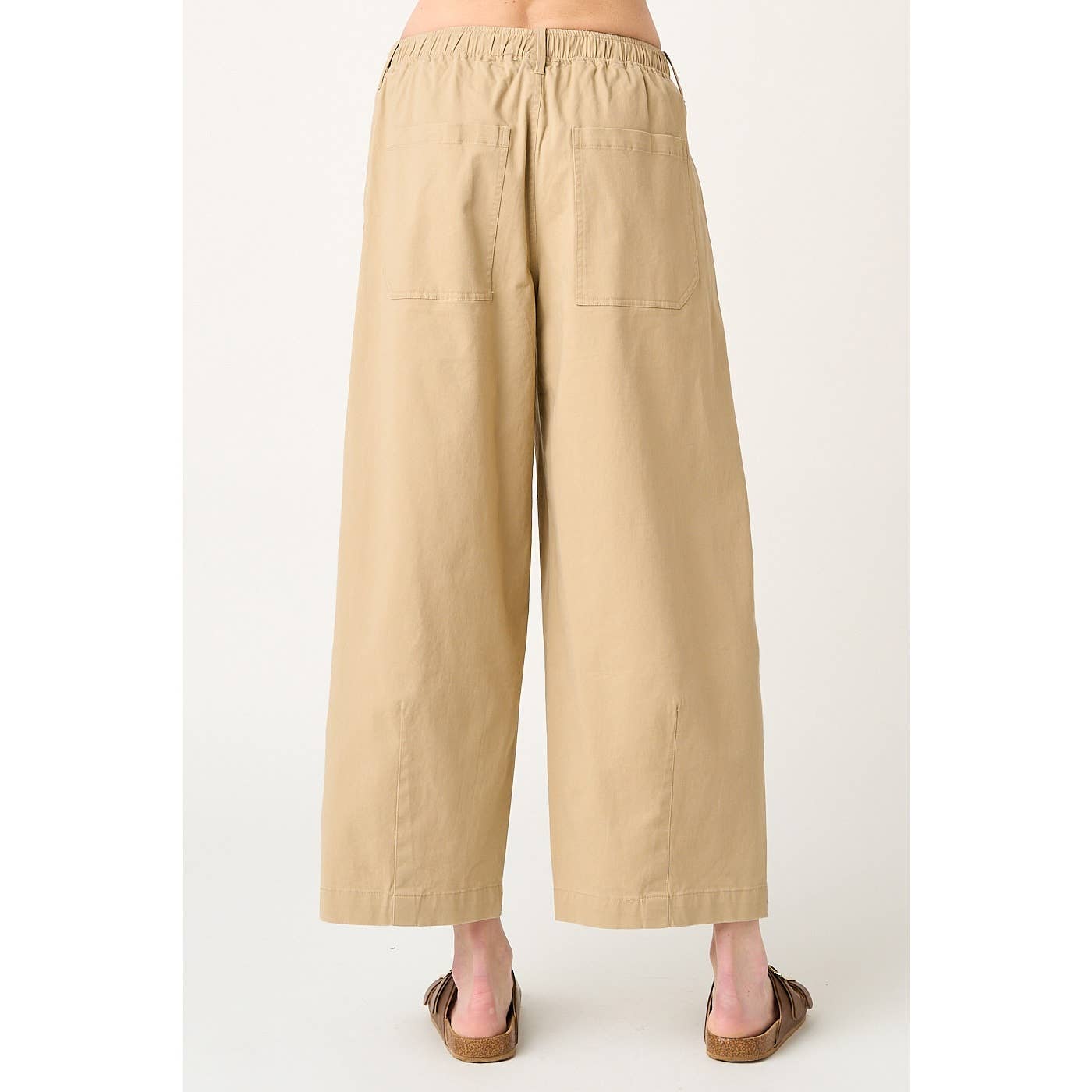 WIDE BARREL LEG DRAWSTRING ELASTIC WAIST PANTS