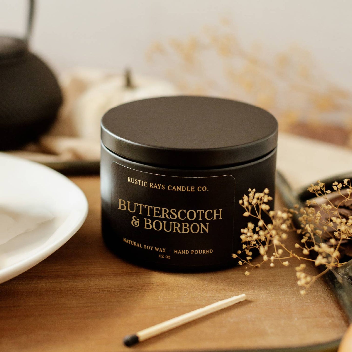 Butterscotch & Bourbon Fall Soy Candle - 12 oz Double Wick
