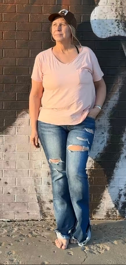 HIGH RISE DISTRESSED FLARE JEANS T5421