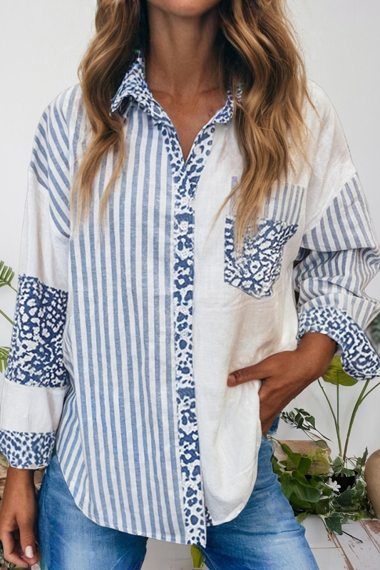 Leopard Striped Western Long Sleeve Casual Shirt (S-XL)