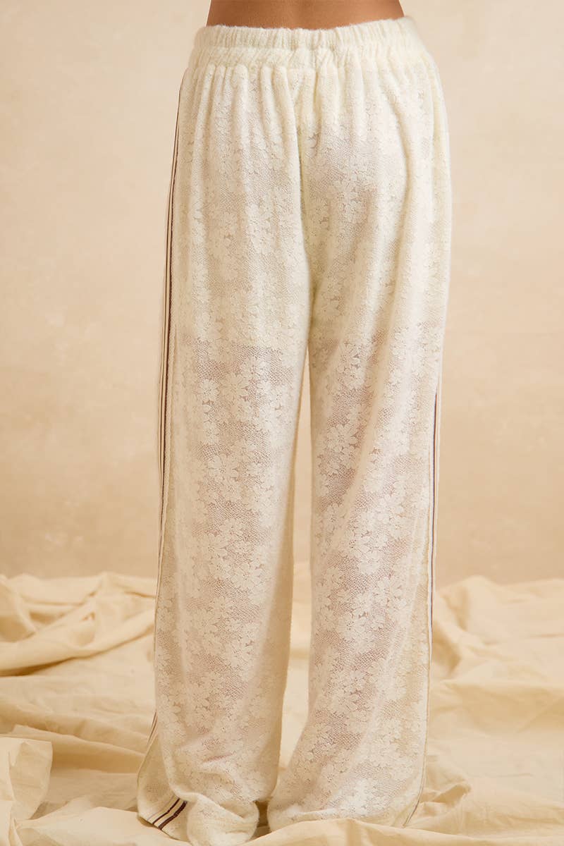 FLOWER LACE PANTS SIDE STRIPE TRIM WITH SHORTS LINING