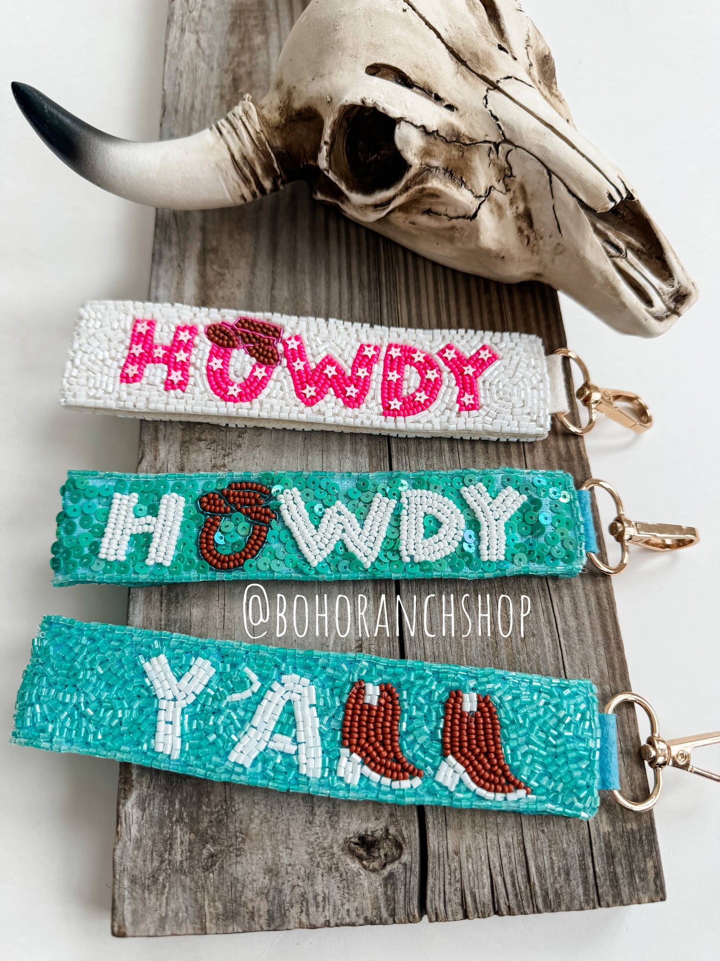 Western Sequence Beaded Keychain - Howdy - Yeehaw Y’all