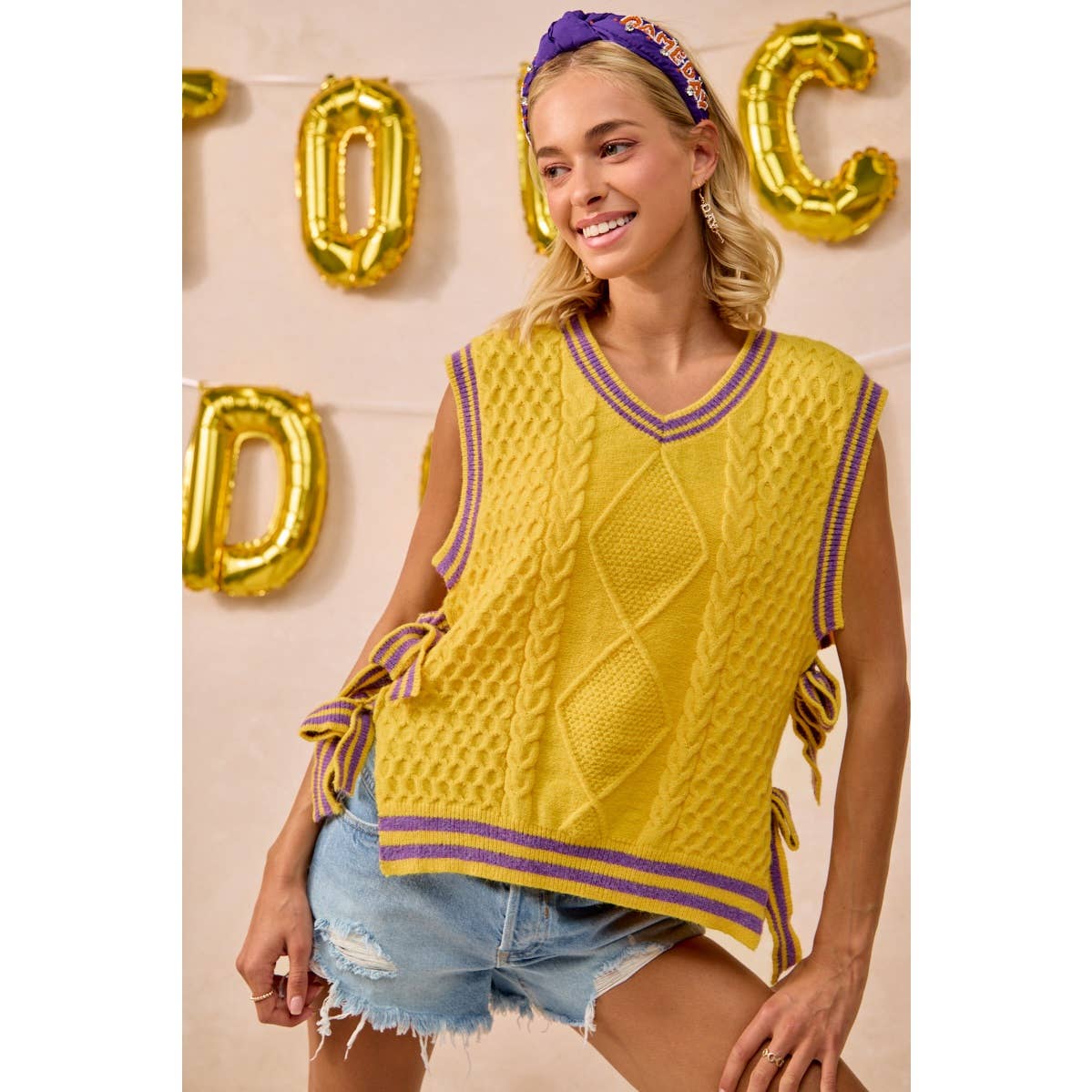 GAMEDAY THEME TEXTURED KNIT SWEATER TOP