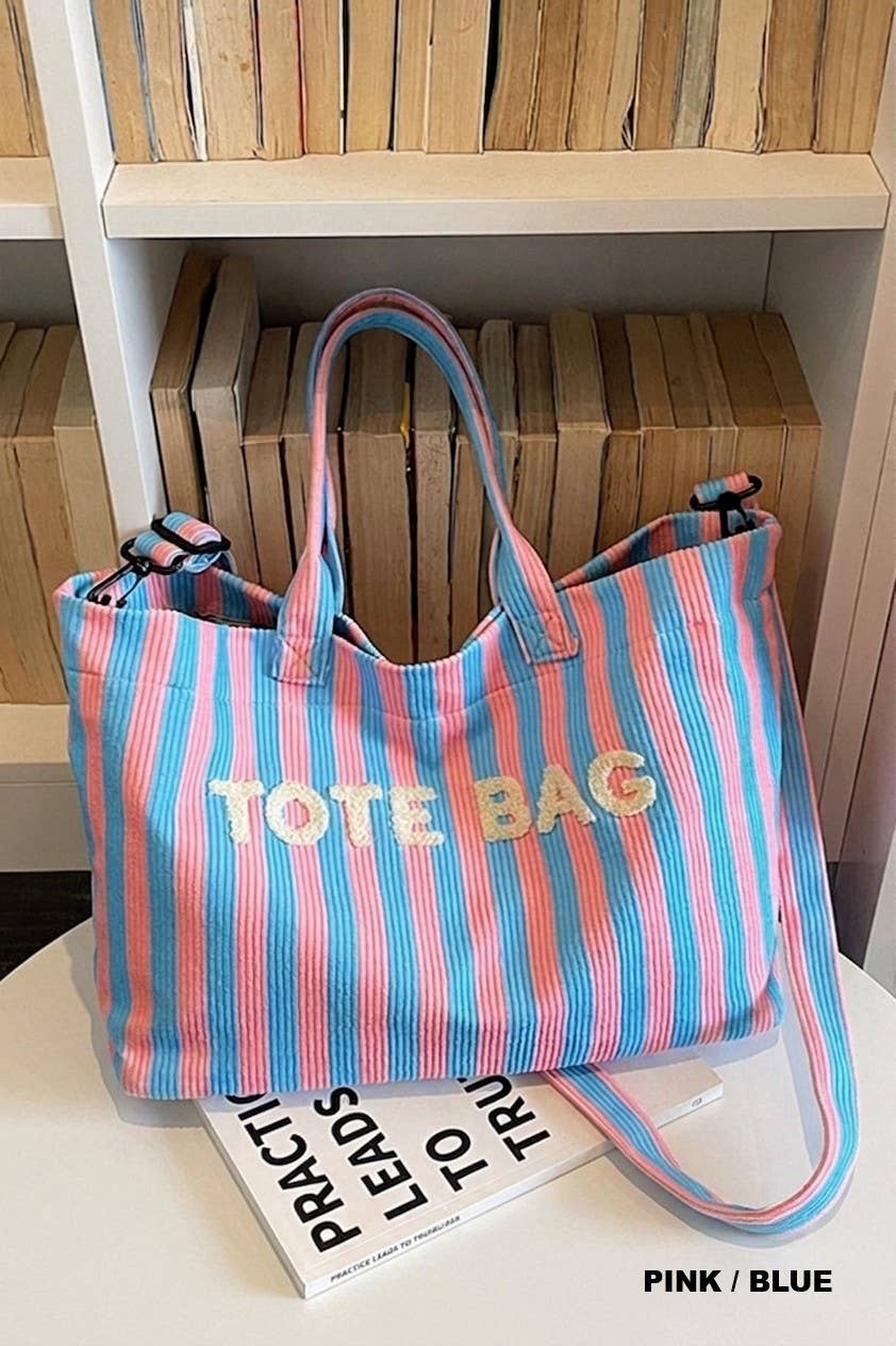 Striped Corduroy Tote Bag