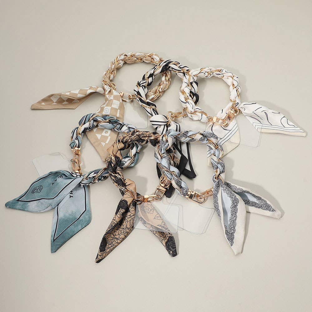 Patterned Fabric Scarf Chain Phone Holder Bracelet Wristlet Strap