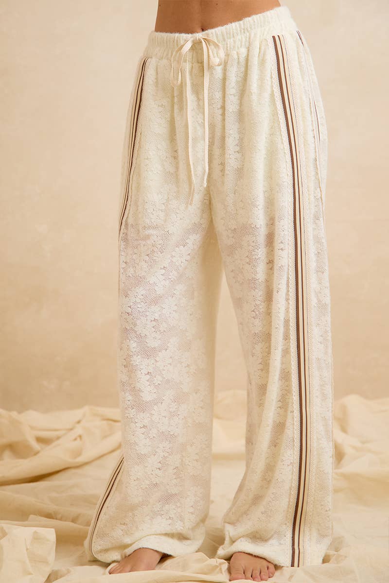 FLOWER LACE PANTS SIDE STRIPE TRIM WITH SHORTS LINING