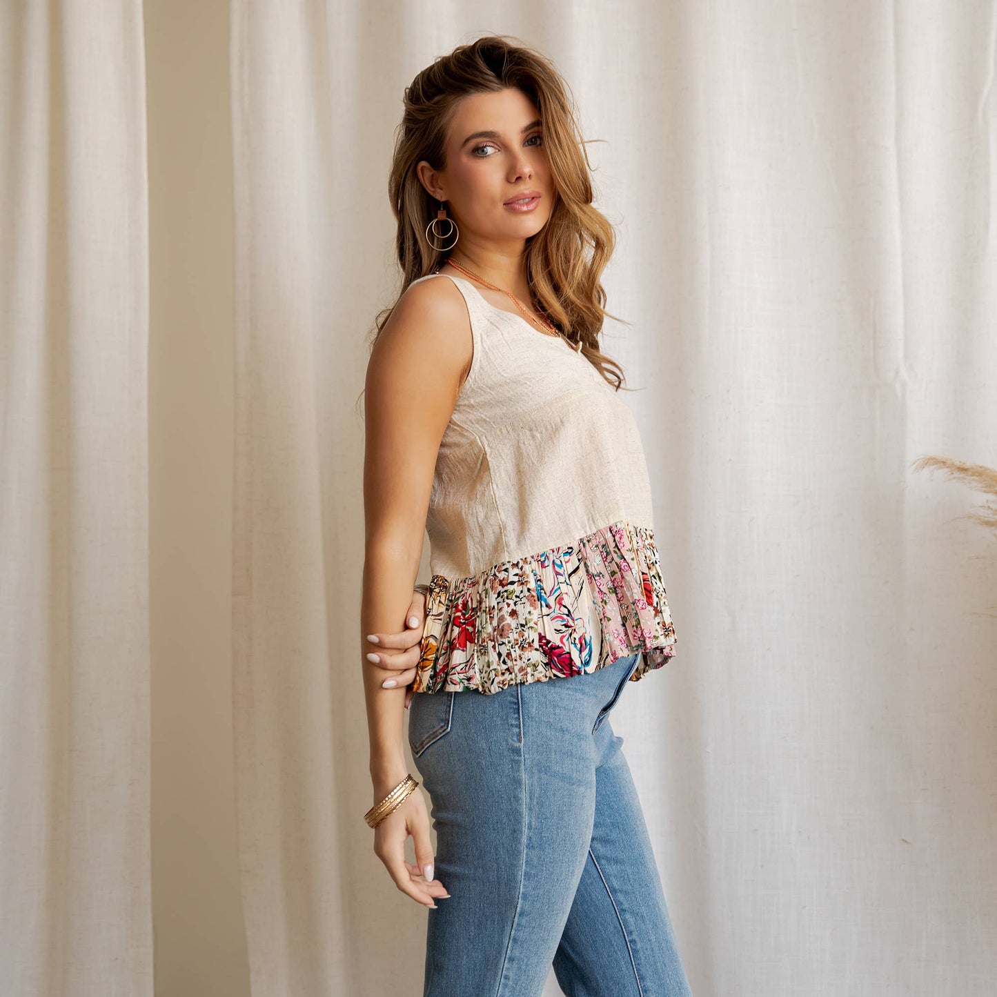 Bohemian Floral Print Peplum Tank – Sleeveless Summer Top