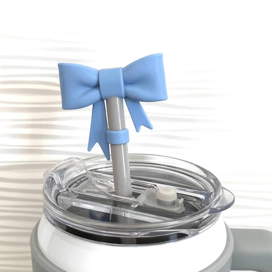 Straw Cover Topper Large Bow Coquette Blue 10mm