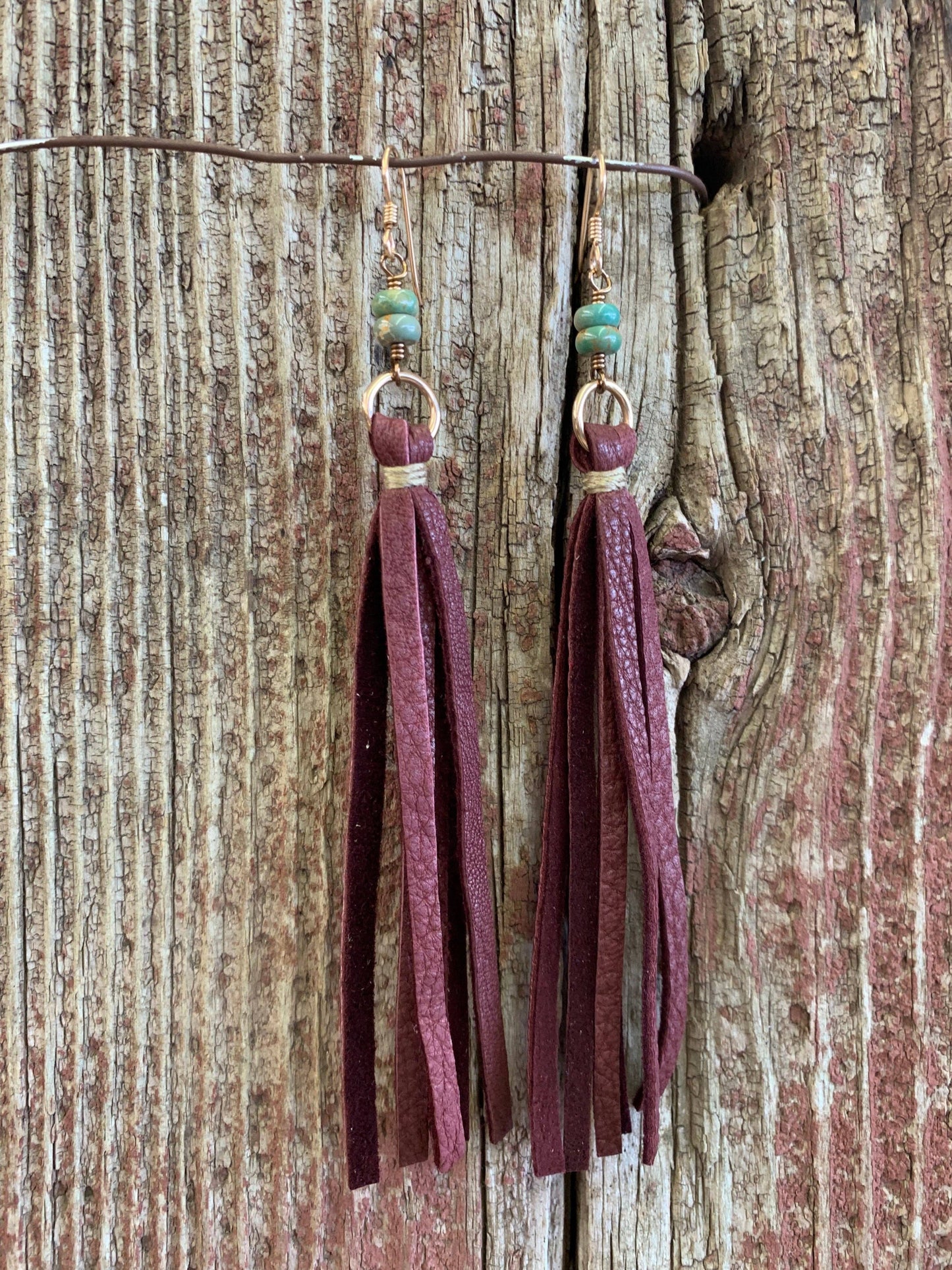 Leather Tassel w/Stone Earring