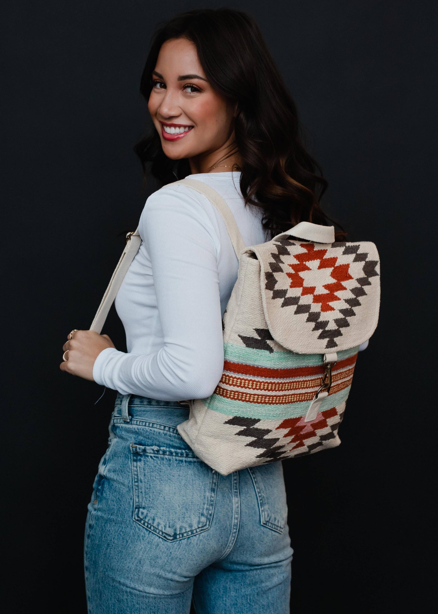 Beige, Brown & Red Aztec Backpack