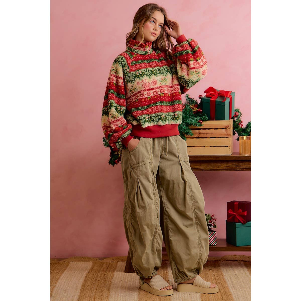 RELAXED FIT ELASTIC WAIST DRAWSTRING CARGO PANTS
