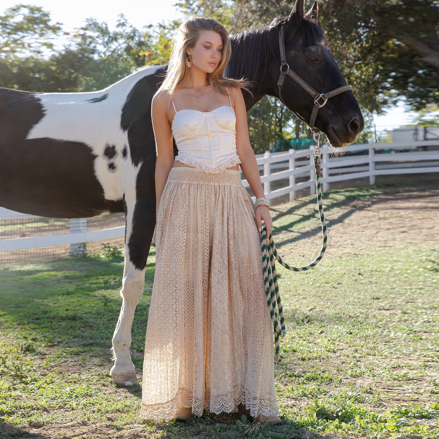 Desert Dream Flow Trousers All Lace Shirred Waist - NEW