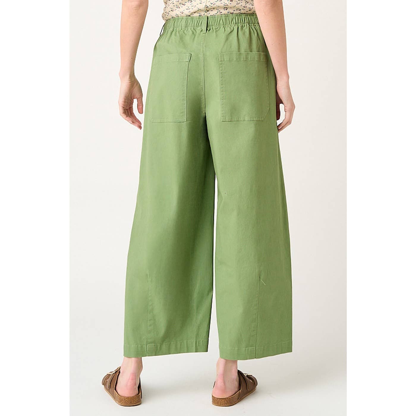 WIDE BARREL LEG DRAWSTRING ELASTIC WAIST PANTS