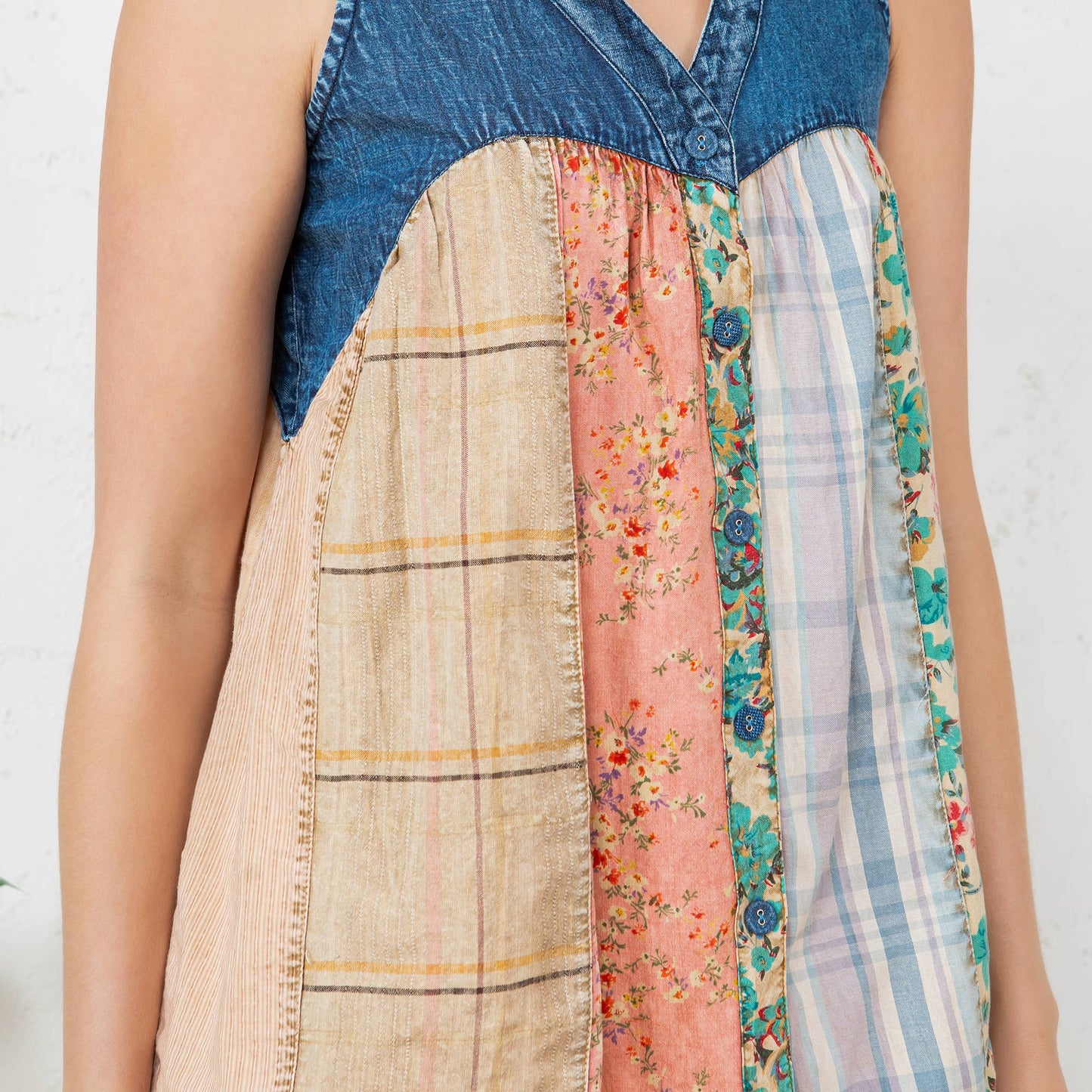Chic V-Neck Front-Open Top with Artistic Patchwork