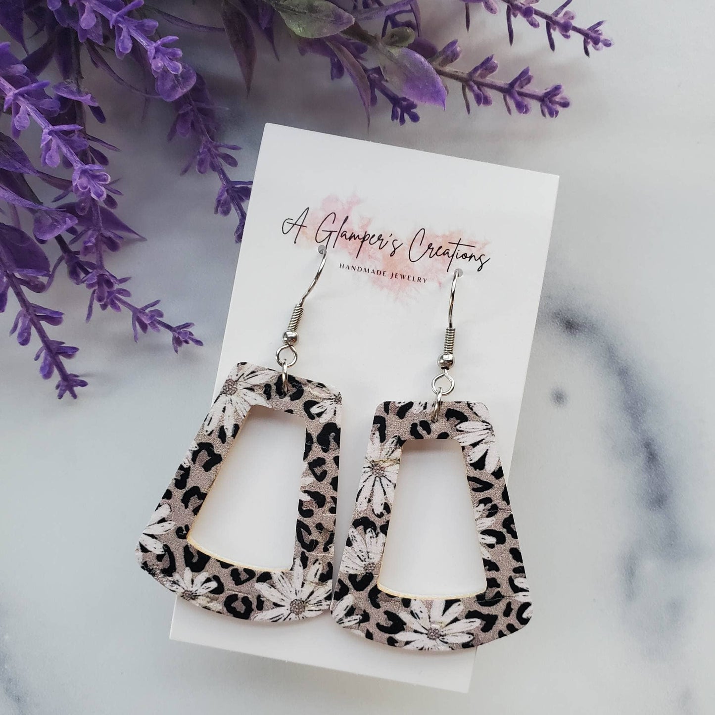 Boho Leopard Geometric Dangle Leather Earrings