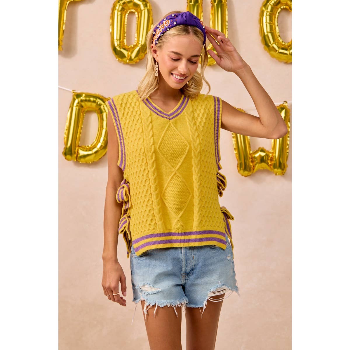 GAMEDAY THEME TEXTURED KNIT SWEATER TOP