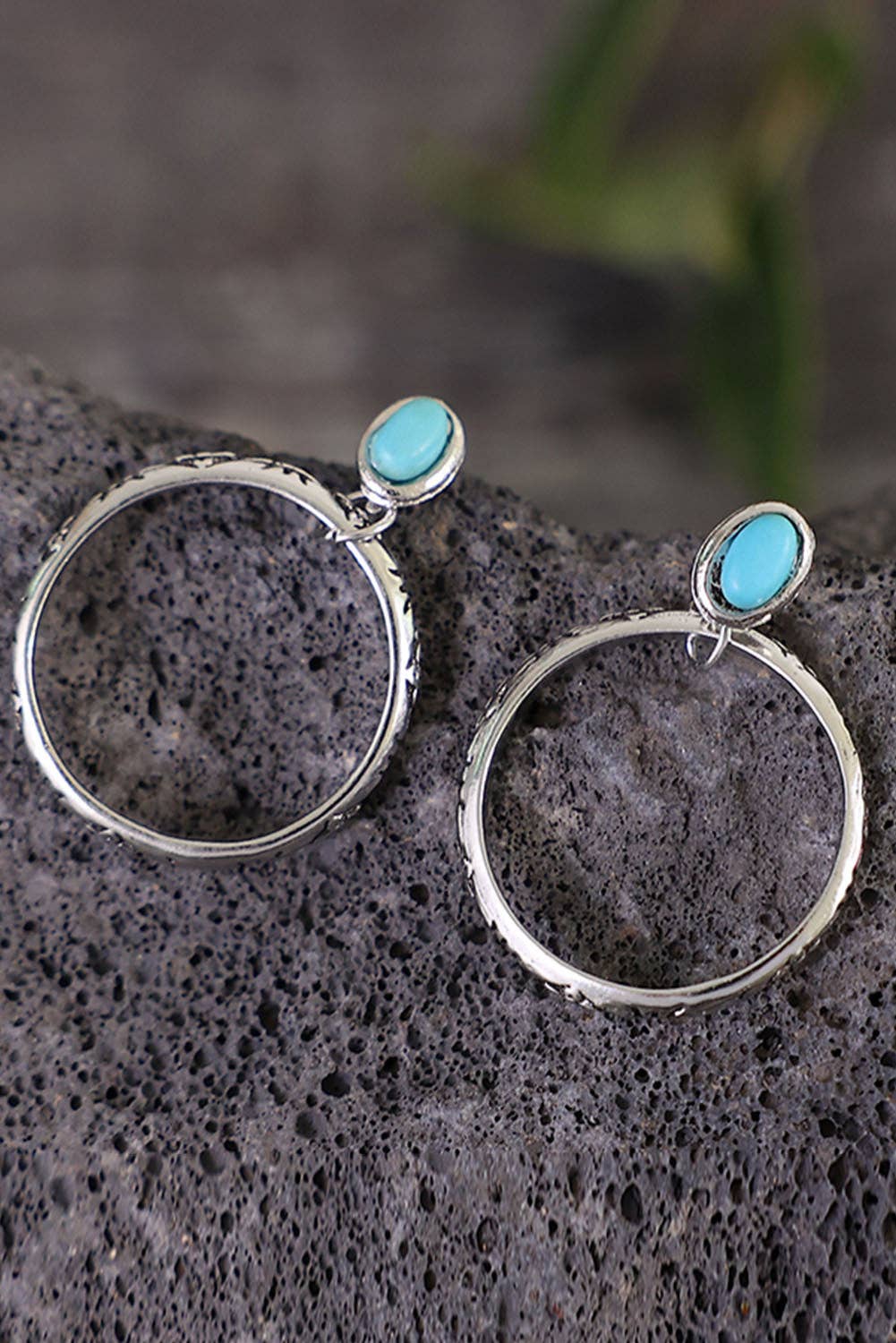 Bold Ring Turquoise Stud Earrings: ONE SIZE / alloy / Silver