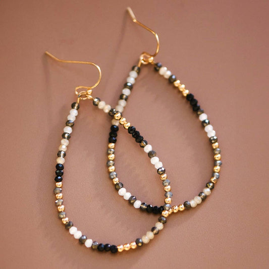 Teardrop Wire Beaded Glass Crystal Earrings - 7701
