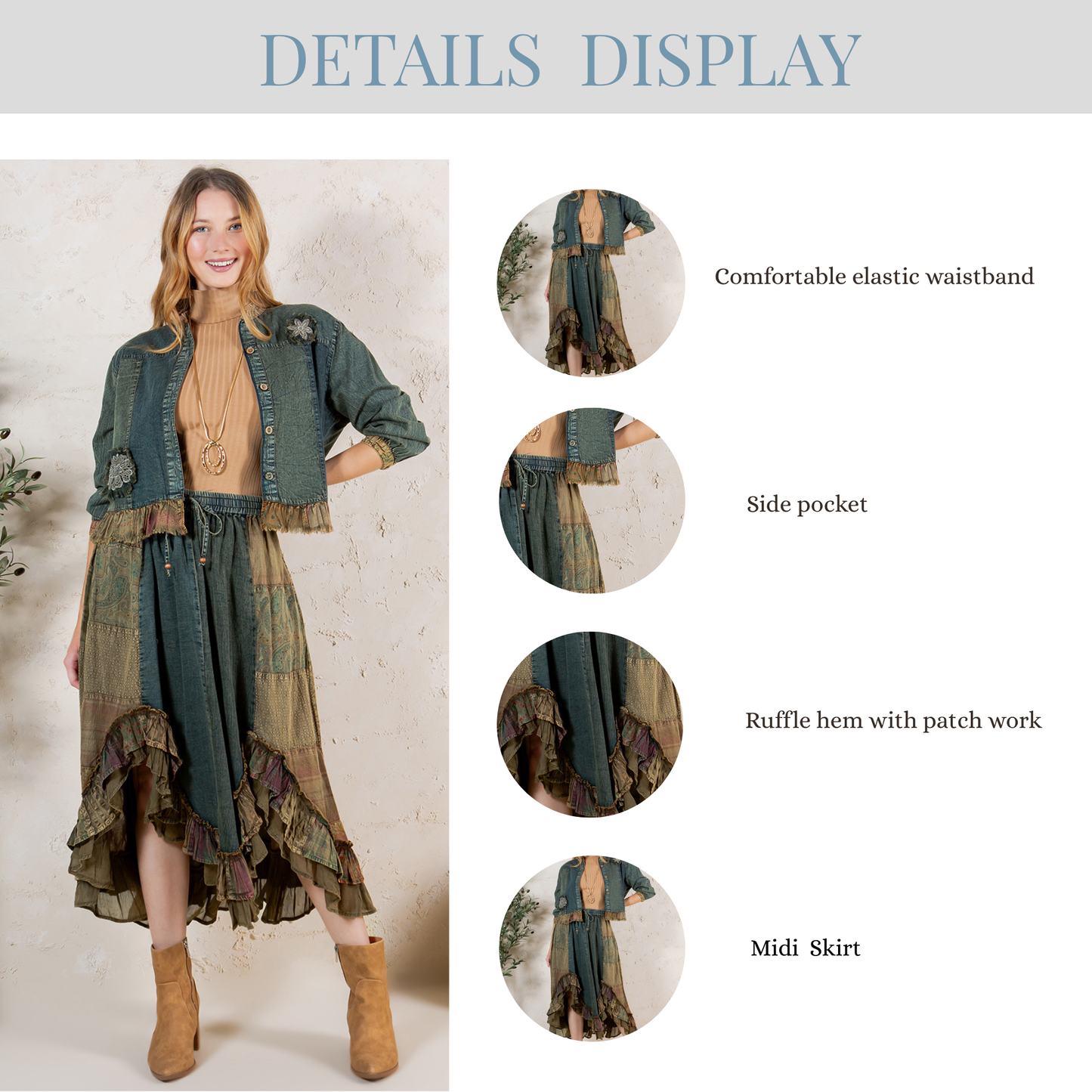 Western Boho Chic: Patchwork Midi Skirt
