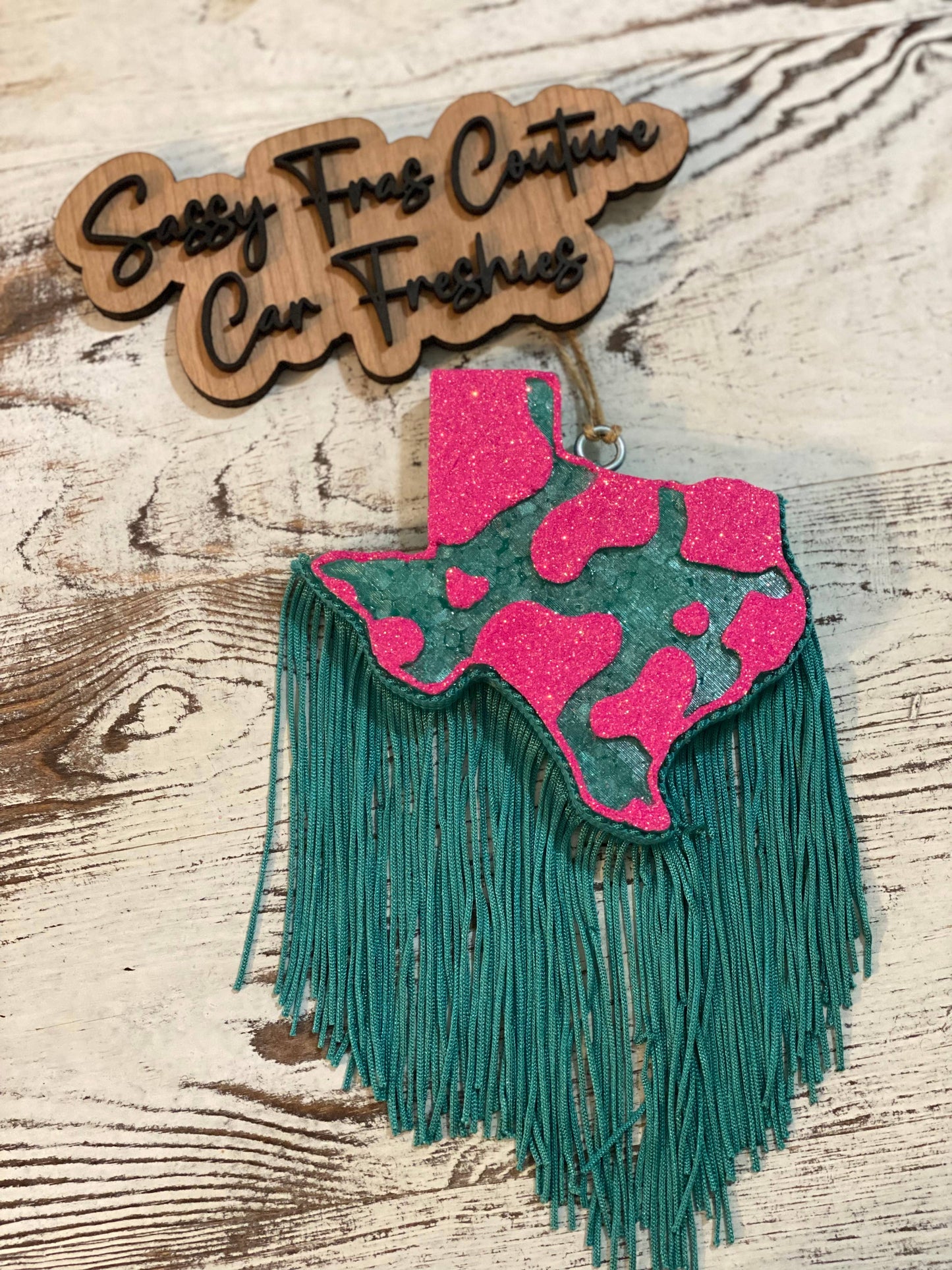 Texas Cow Print Freshie with Fringe