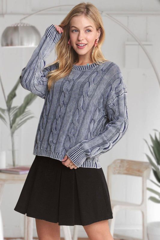 MINERAL WASHED CABLE KNIT SWEATER TOP
