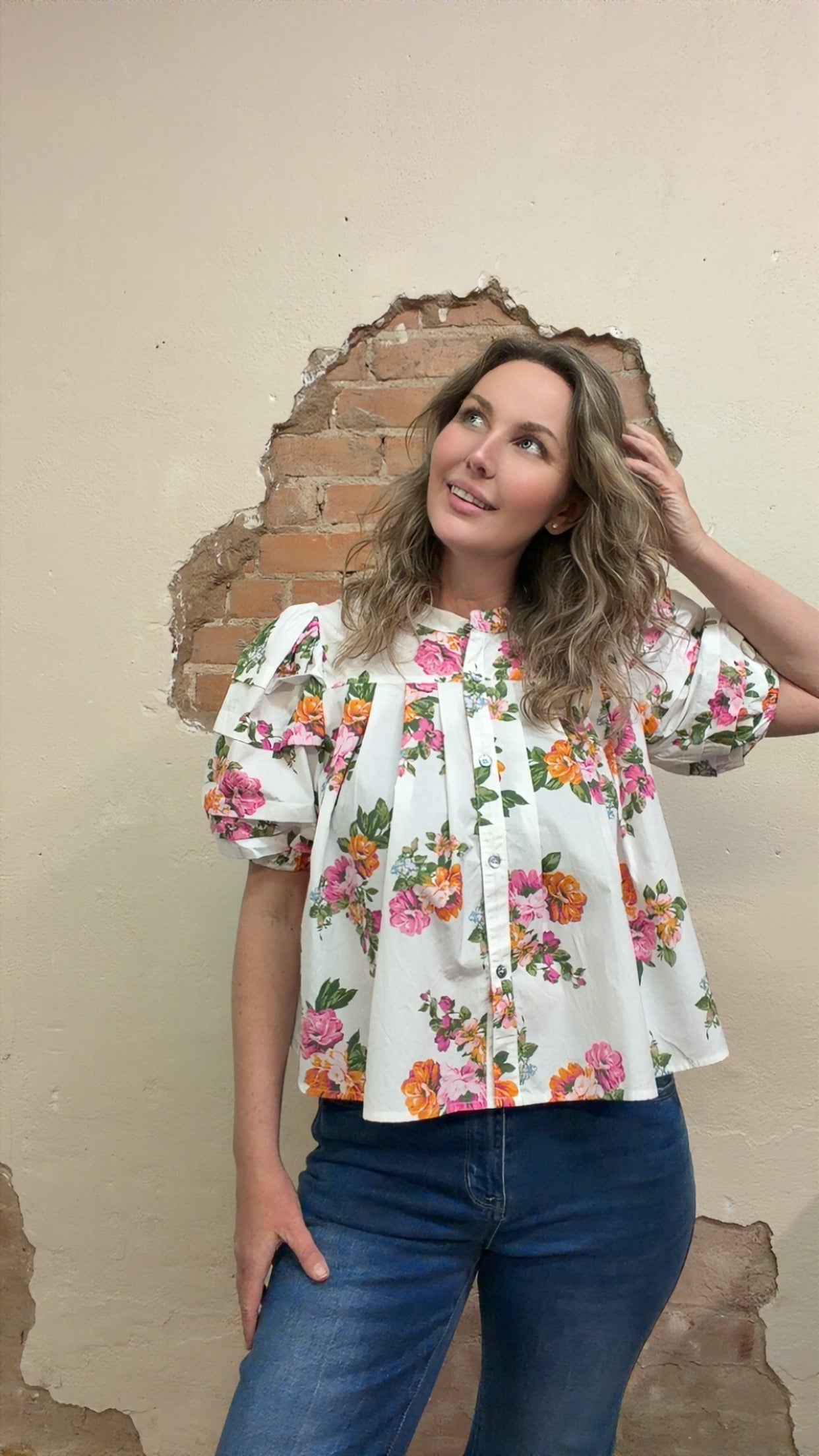 Megan Floral Puff-Sleeve Blouse
