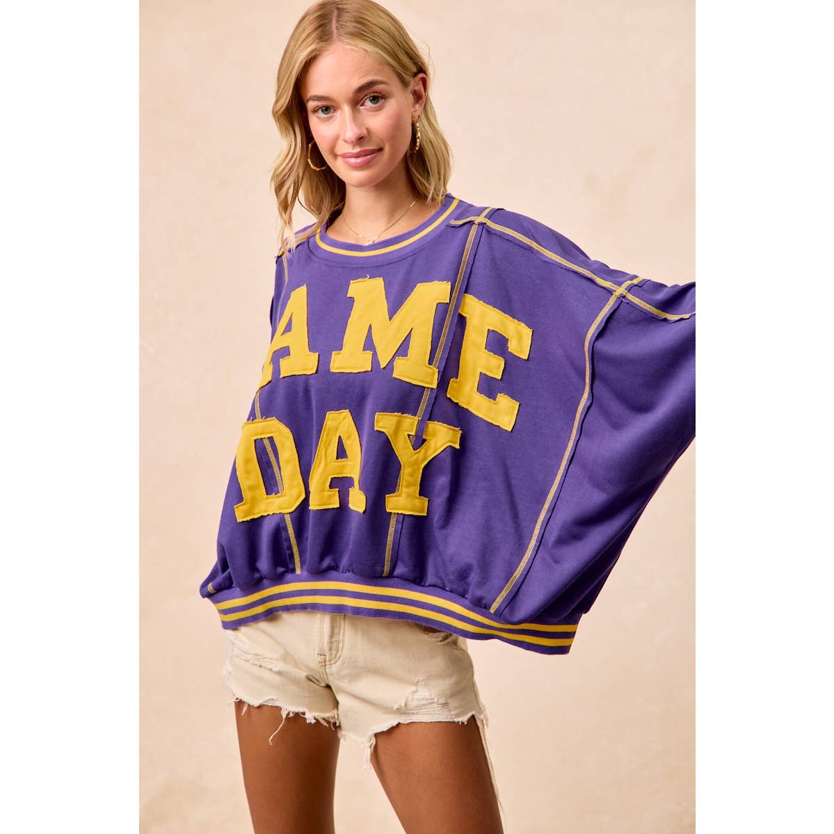 GAMEDAY PATCHWORK STITCH DETAIL FRENCH TERRY TOP