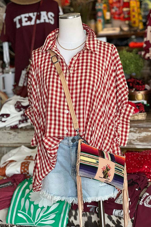 Plaid Print Button Up Oversize Blouse Shirt BBSP045