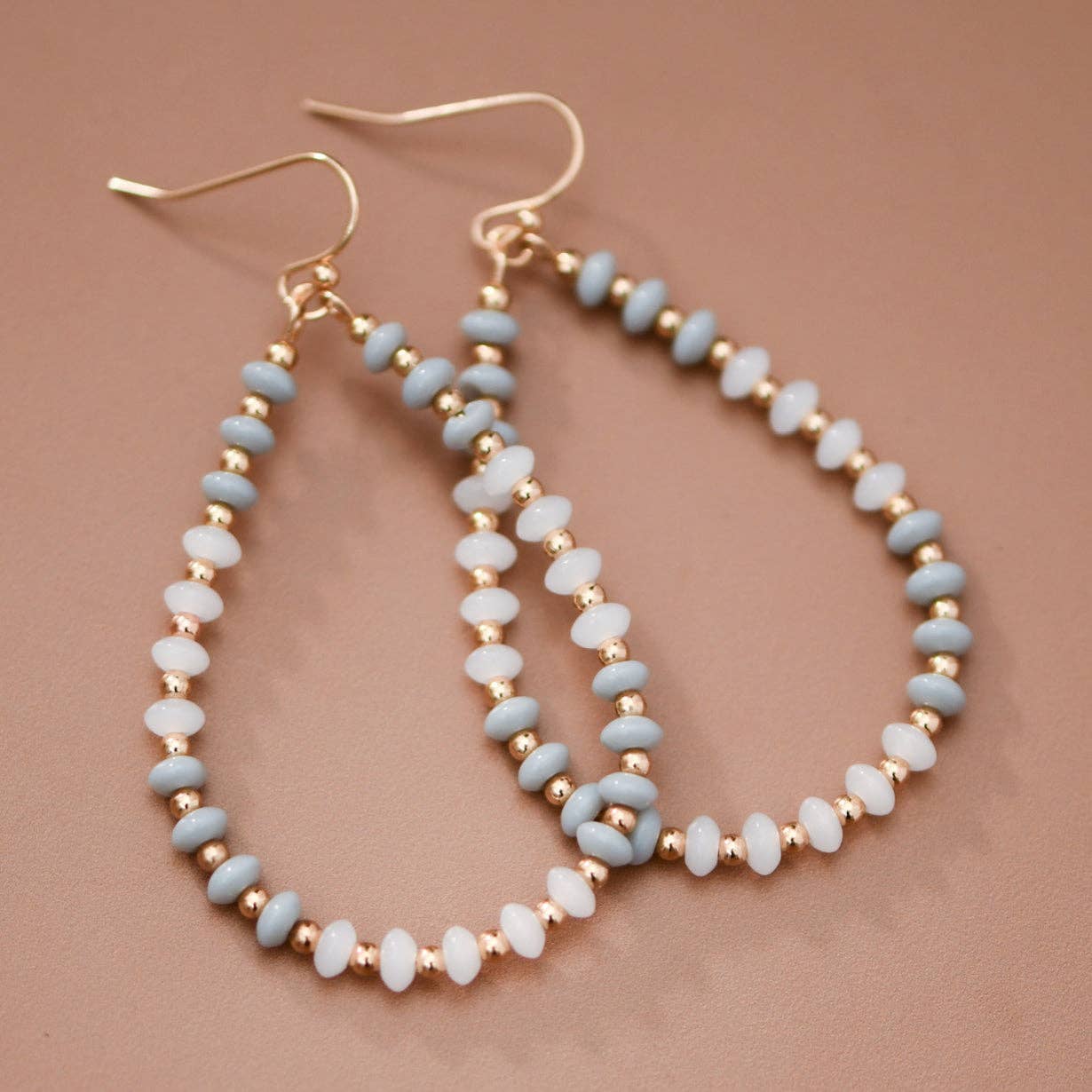 Teardrop Wire Beaded Glass Crystal Earrings – 8080