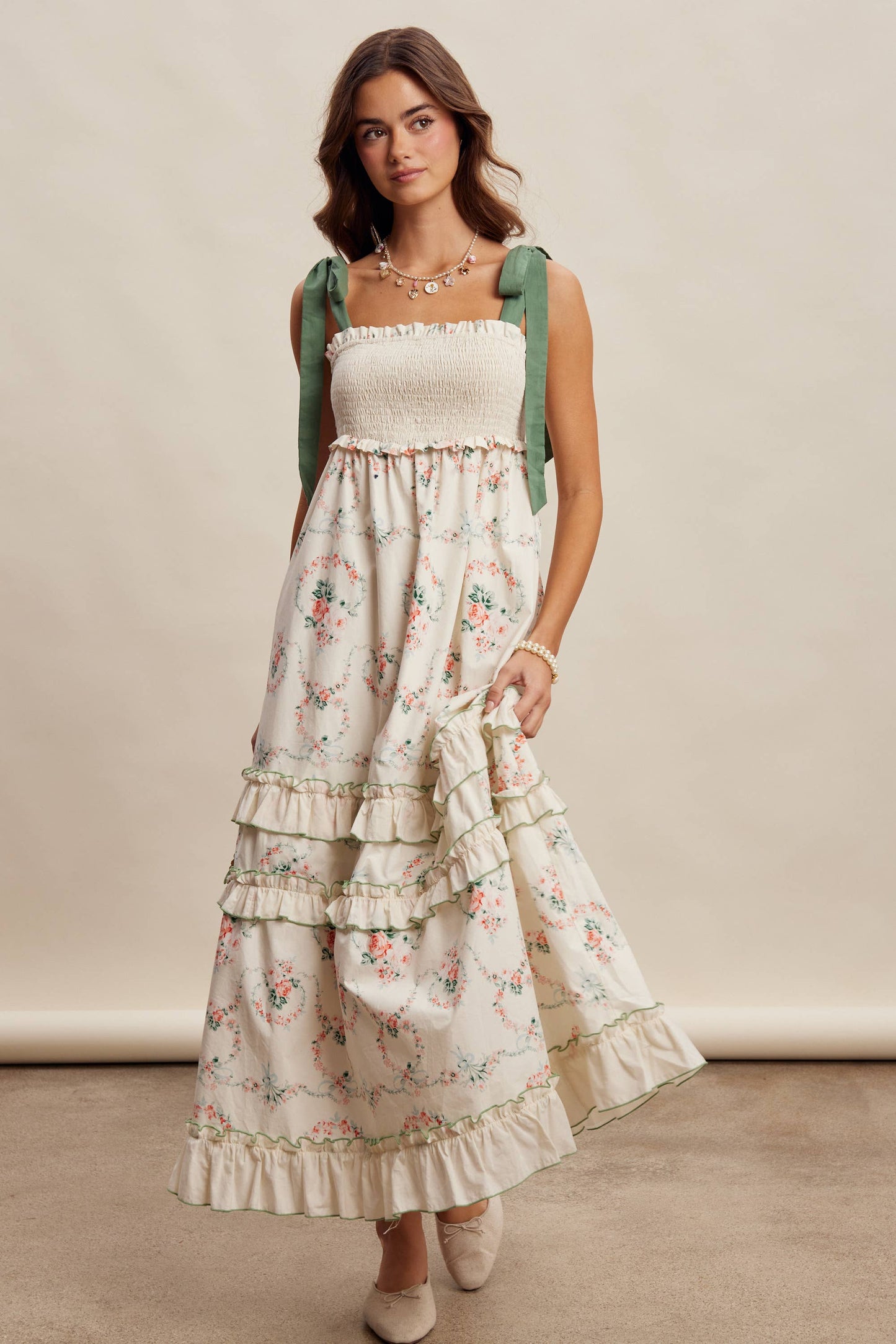 Floral Smocked Tiered Maxi Dress LD1636