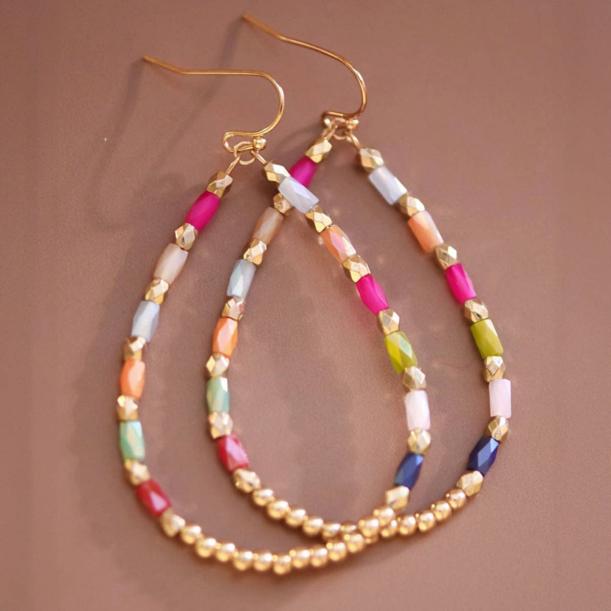 Teardrop Wire Beaded Glass Crystal Earrings - 7700