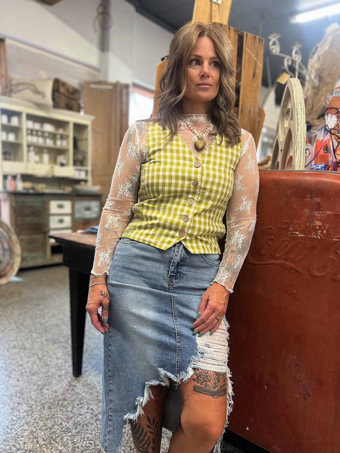 Dasha | Distressed Bottom Denim Midi Skirt