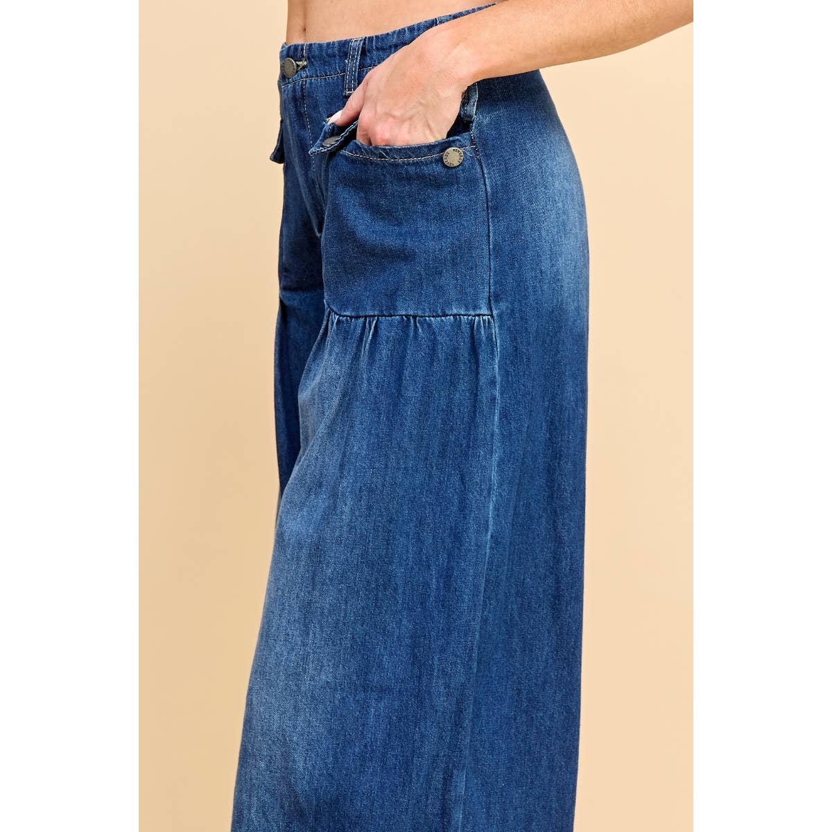 Ankle Drawstring Wide Denim Pants