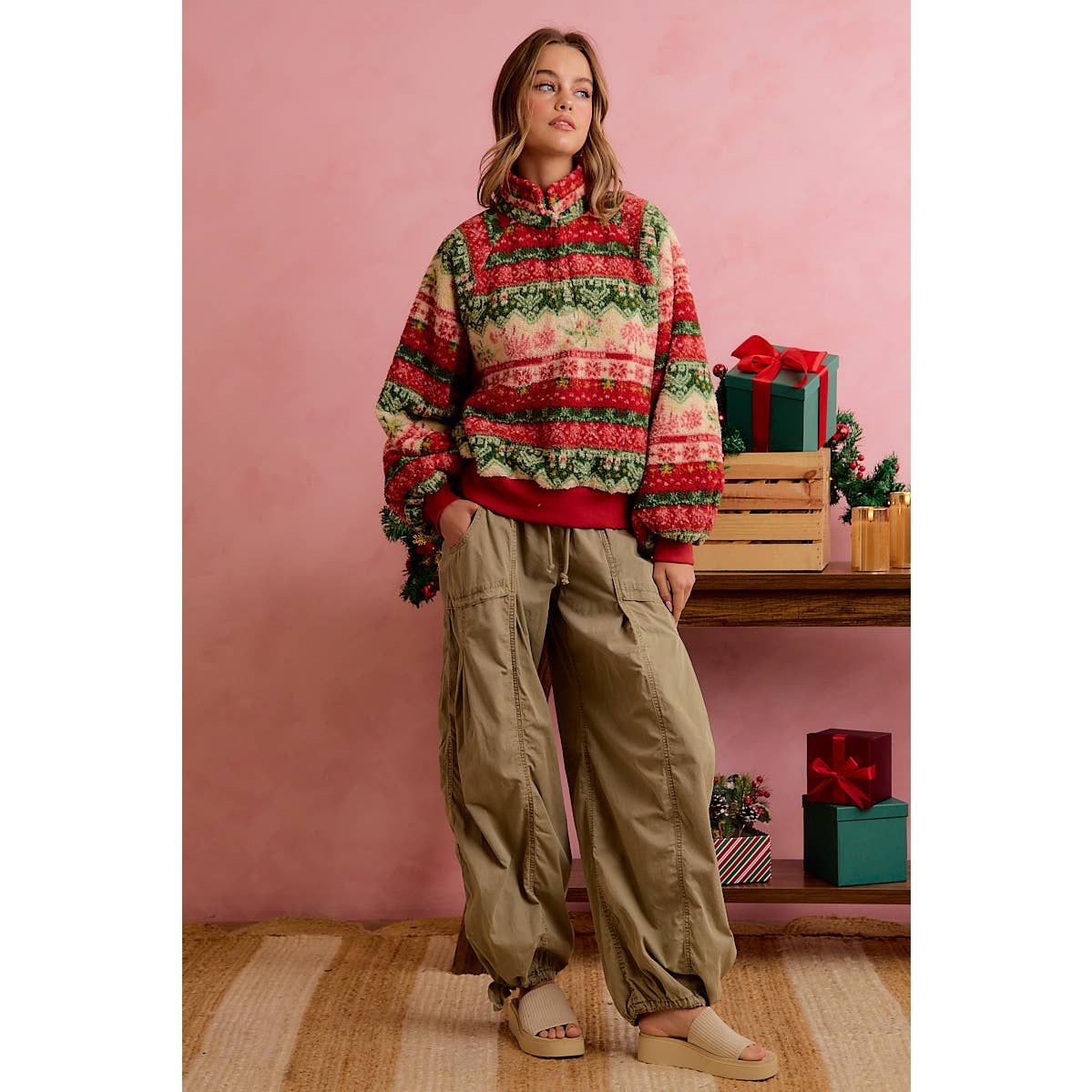 RELAXED FIT ELASTIC WAIST DRAWSTRING CARGO PANTS