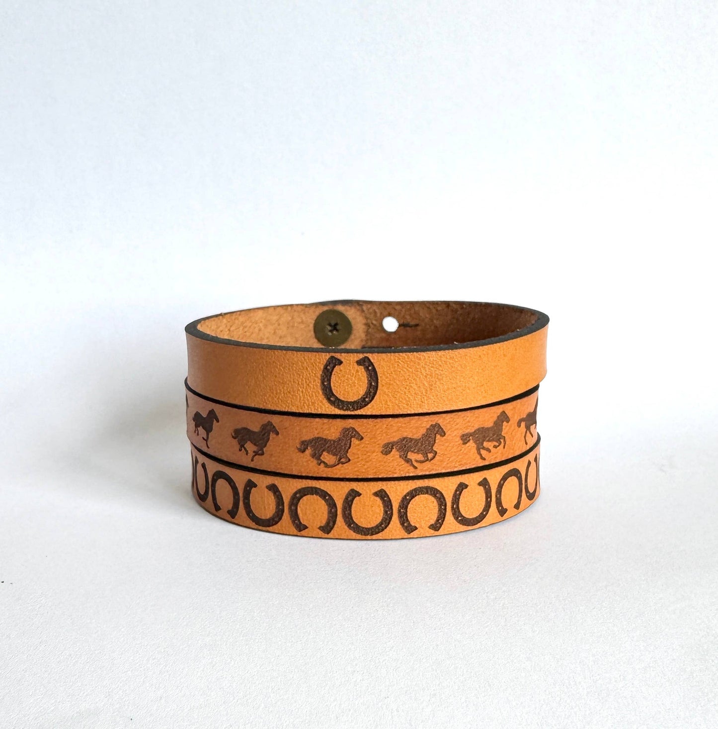 Equestrian Stack Set Thin Leather Bracelets - Horse Bracelet