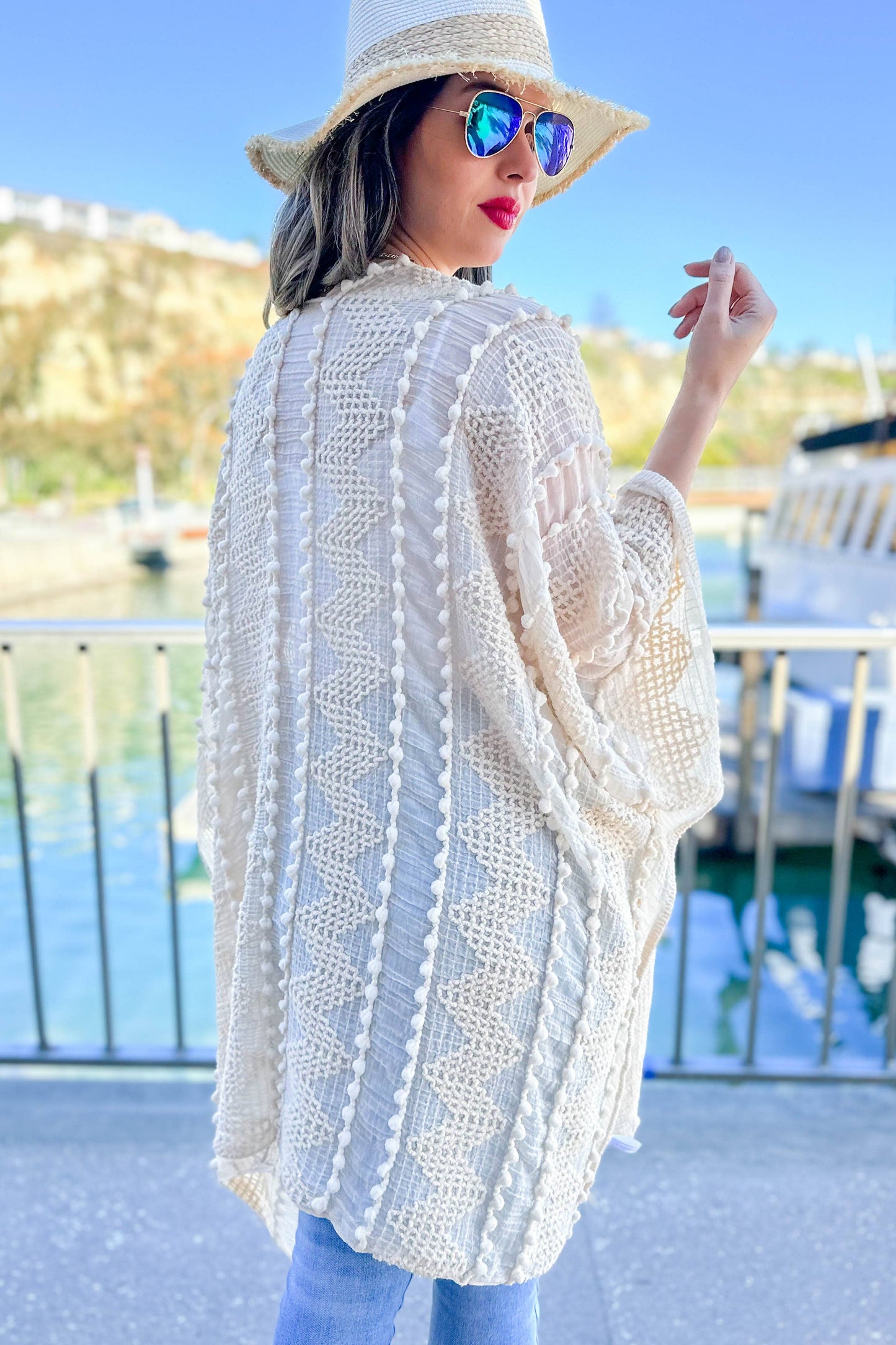 Ivory 3D Textured Open Front Soft Kimono Cardigan