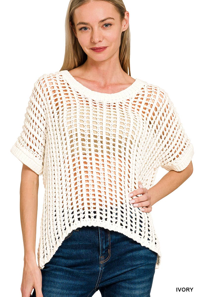 Open knit Short Sleeve Crochet Sweater