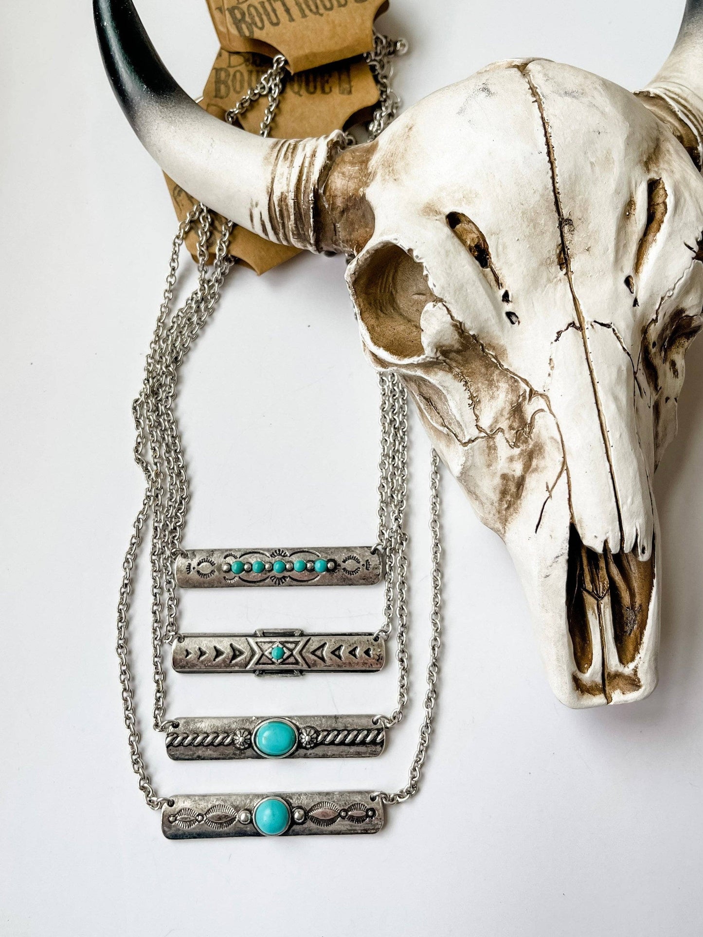 Western Aztec Metal Bar Necklace