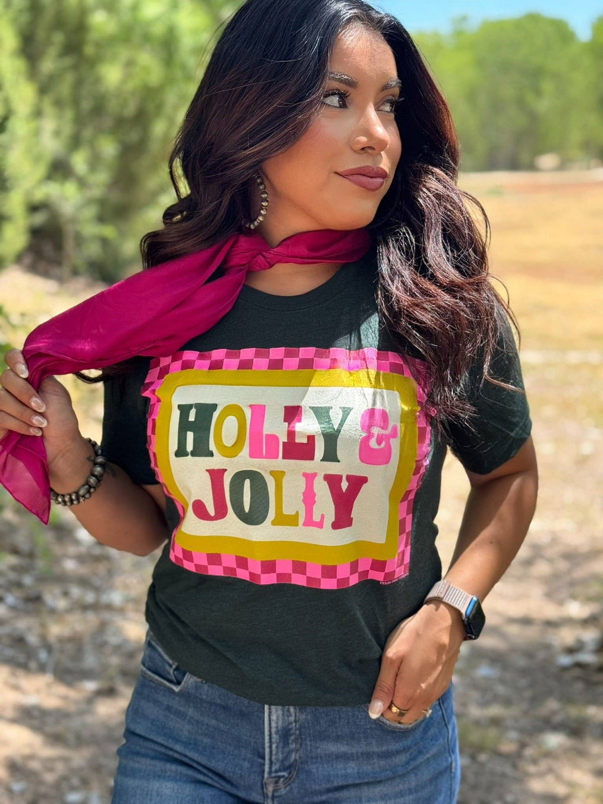Pink & Red Checkered Holly Jolly Tee & Sweatshirt