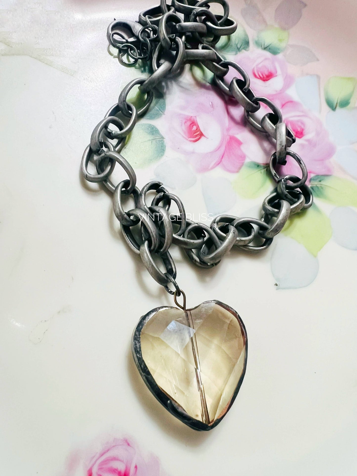 Soldered Crystal Heart on Link Chain