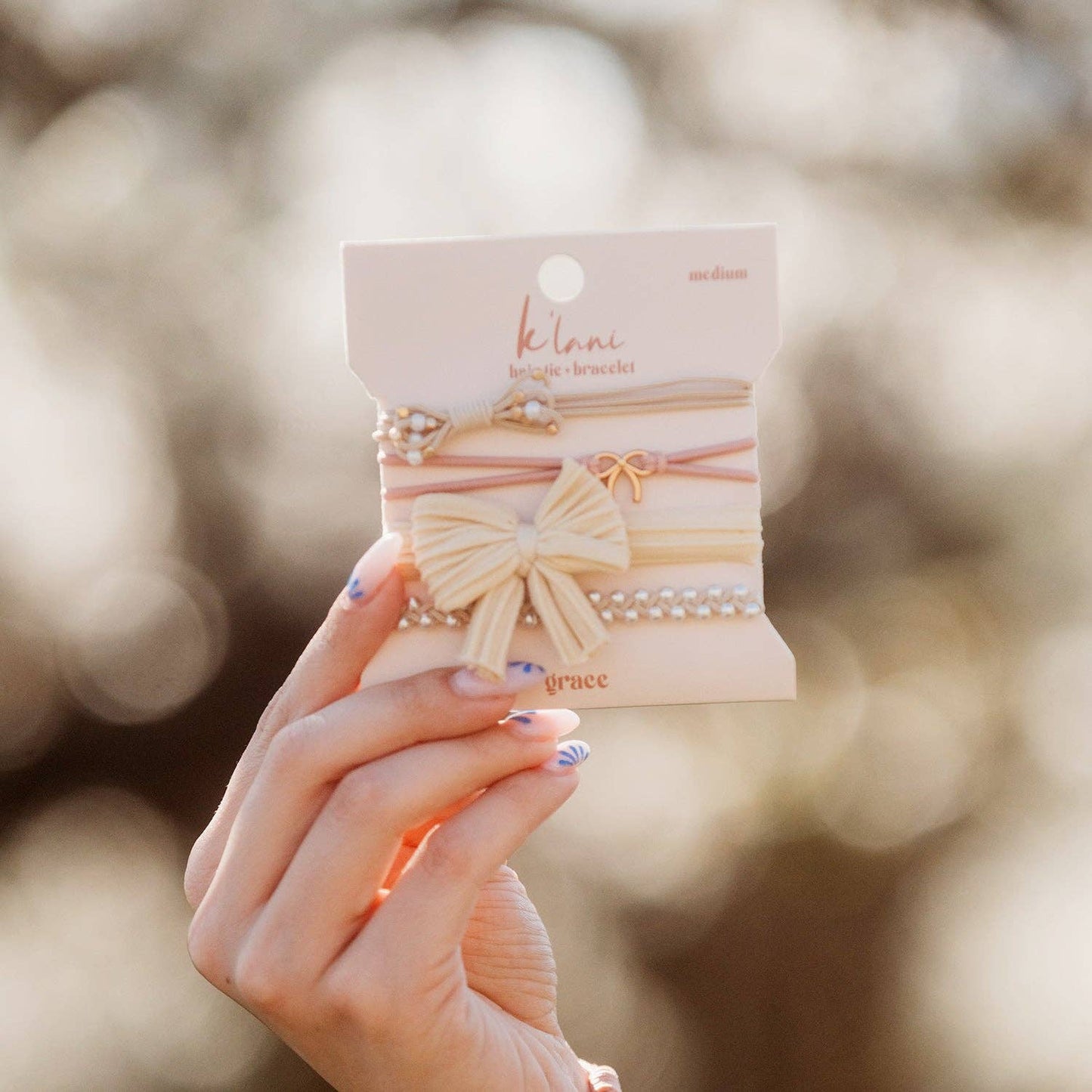 "Grace" - Pearls, Gold and Bows Hair Tie Bracelets