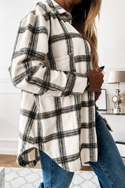 LOOSE FIT PLAID BIG BUTTONED SHIRTS JACKET