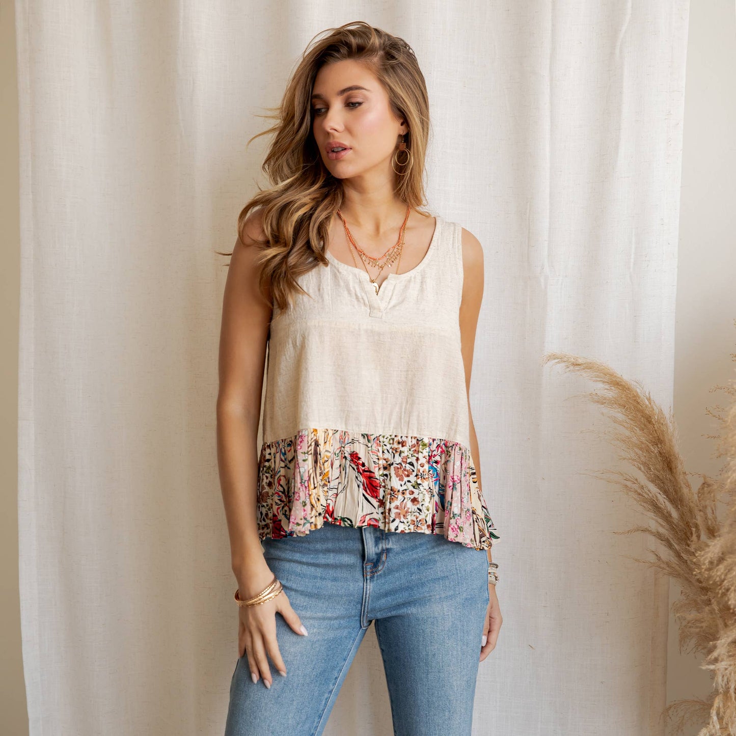 Bohemian Floral Print Peplum Tank – Sleeveless Summer Top
