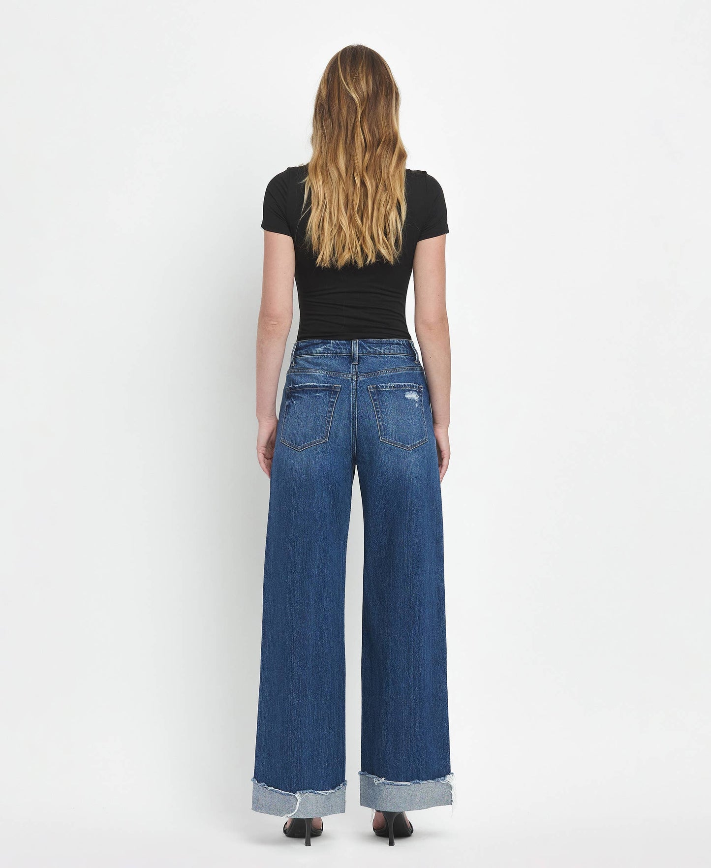 SUPER HIGH RISE CUFFED BAGGY WIDE JEANS T6614