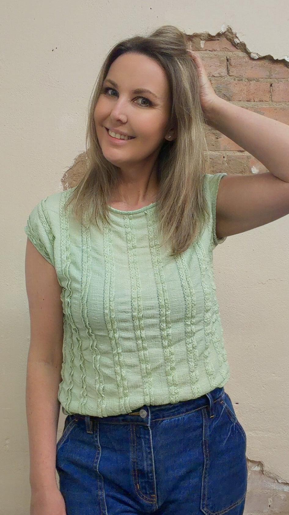 Solid Textured Cap Sleeve Pullover Blouse